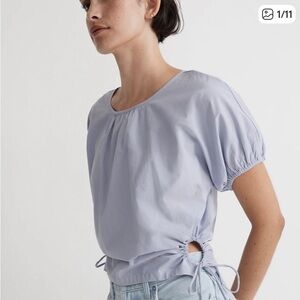 Madewell Poplin Puff-Sleeve Cutout Crop Top in Distant Periwinkle Small